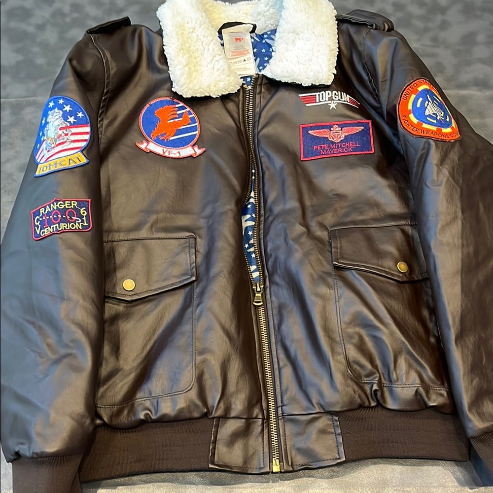 TOP GUN Jacket Brown Bomber with Shearling Collar